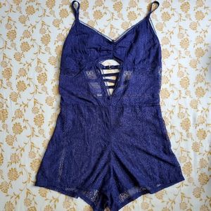 Y2K Navy Lace Lingerie Teddy Bodysuit
